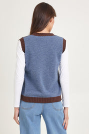 Pattern Wool Cotton Blend Vest – Denim