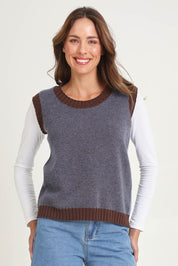 Pattern Wool Cotton Blend Vest – Denim