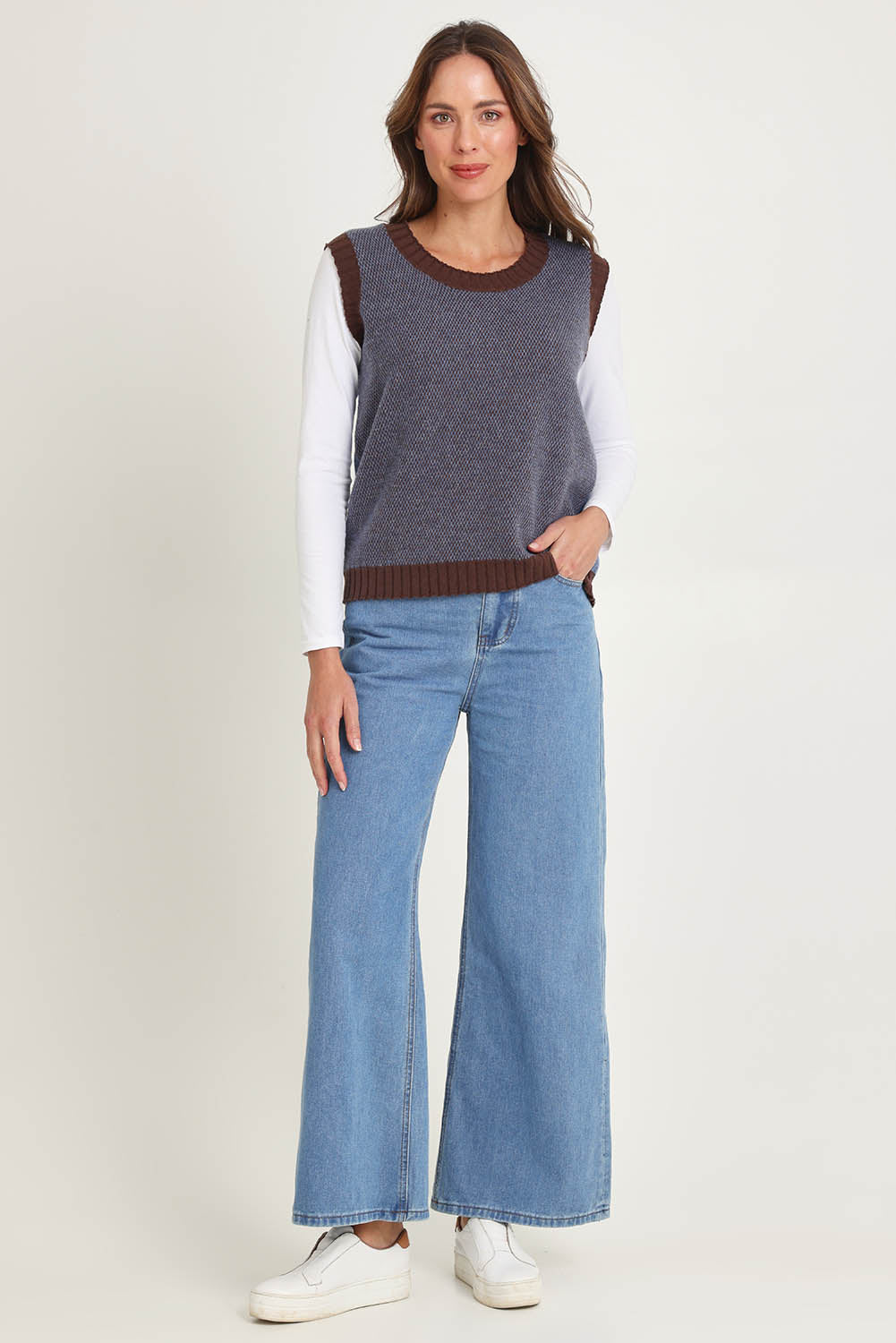Pattern Wool Cotton Blend Vest – Denim