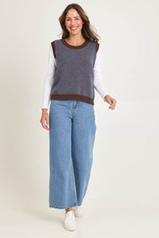 Pattern Wool Cotton Blend Vest – Denim