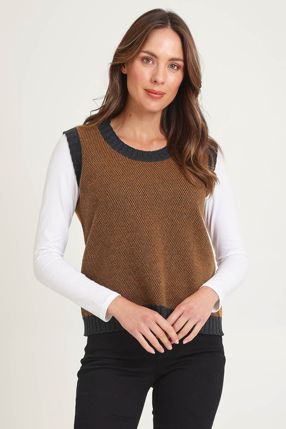 Pattern Wool Cotton Blend Vest – Toffee