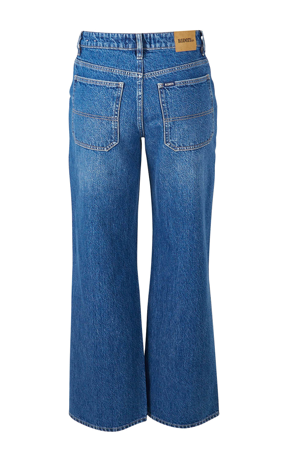 Product shot of the Mid Vintage Wide Leg in colour Indigo (Blue), from the back