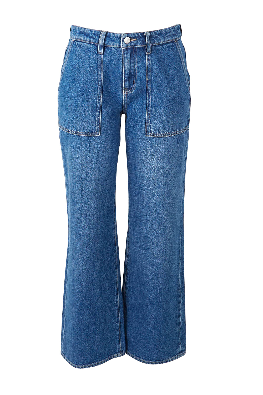 Product shot of the Mid Vintage Wide Leg in colour Indigo (Blue), from the front
