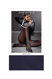 Product shot of the Suede Matte 50 Stocking in colour Navy (Blue), from the front