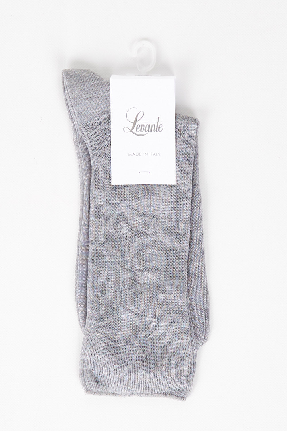 A model wearing size OneSize of the Rib Midi Sock in colour Greymarle (Grey), from the front, showing the whole outfit