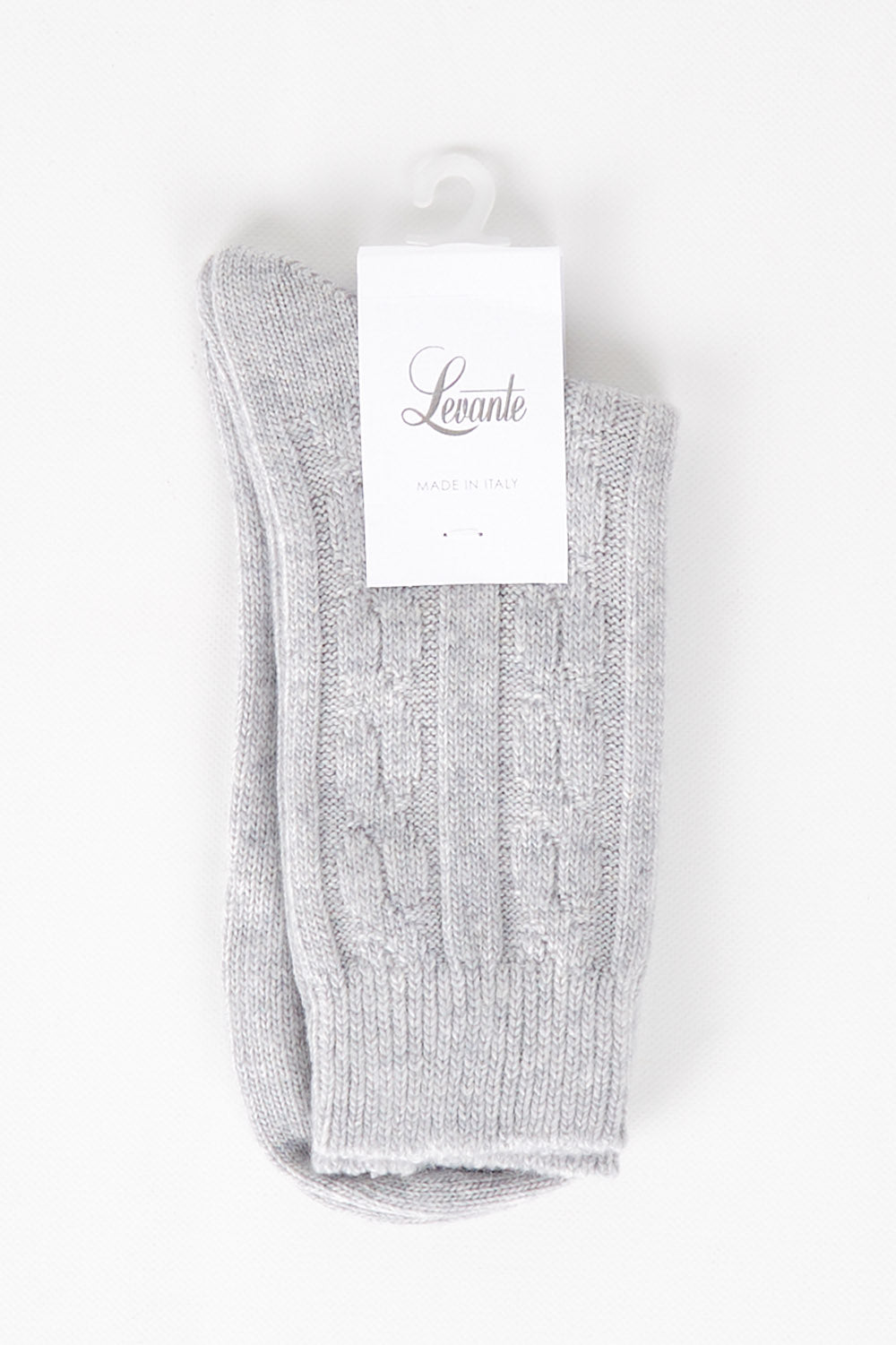 A model wearing size OneSize of the Nina Cable Crew Sock in colour GreyMarle (Grey), from the front, showing the whole outfit