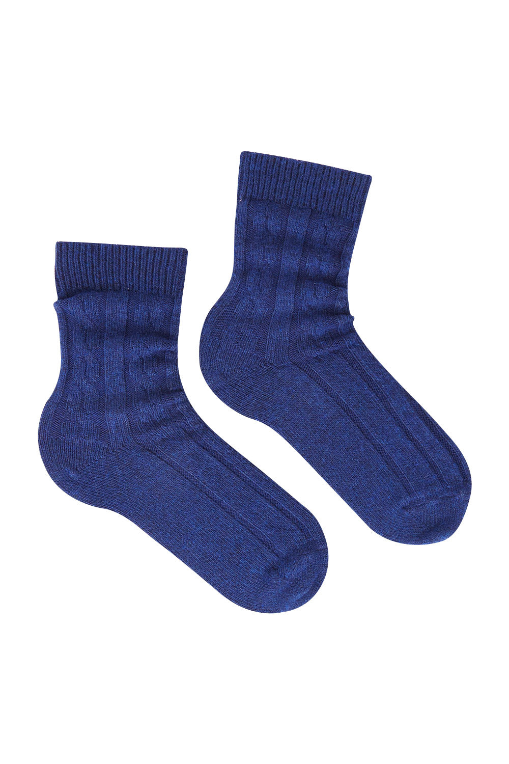 Product shot of the Nina Cable Crew Sock in colour Navy (Blue), from the front