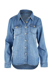 Product shot of the Rowan Shacket in colour Blue (Blue), from the front