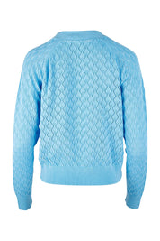 Product shot of the Eclipse Cardi in colour Skyblue (Blue), from the back
