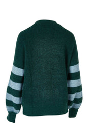 Product shot of the Skylore Rib Cardi in colour Green (Green), from the back