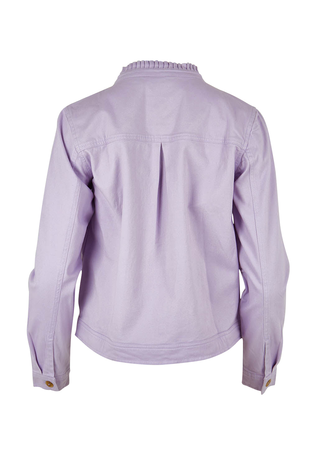 Product shot of the Clovelly Jacket in colour Lavender (Purple), from the back