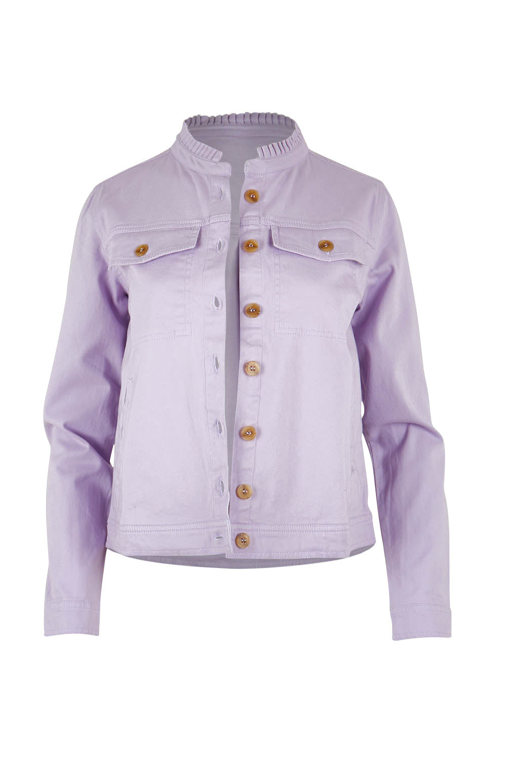 Product shot of the Clovelly Jacket in colour Lavender (Purple), from the front