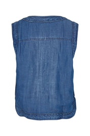 Product shot of the Deco Quilted Tencel Gilet in colour Blue (Blue), from the back