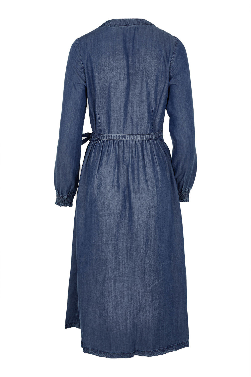 Product shot of the Christine Tencel Dress in colour Blue (Blue), from the back