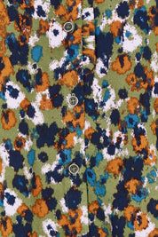Product shot of the Rita Frill Shirt Floral Ikat in colour Olive (Green), detail