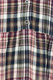 Product shot of the Ellington Check Dress in colour Mulberry (Red), detail