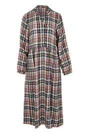 Product shot of the Ellington Check Dress in colour Mulberry (Red), from the front