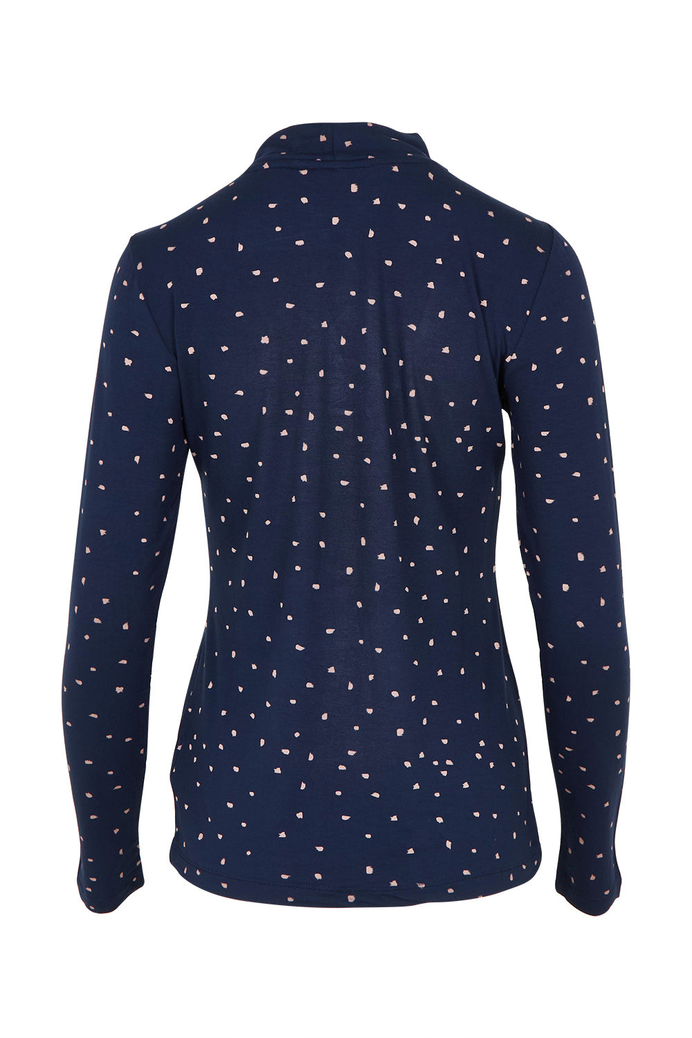 Product shot of the Ruth Turtle Neck Top Paintbrush in colour Navy (Blue), from the back