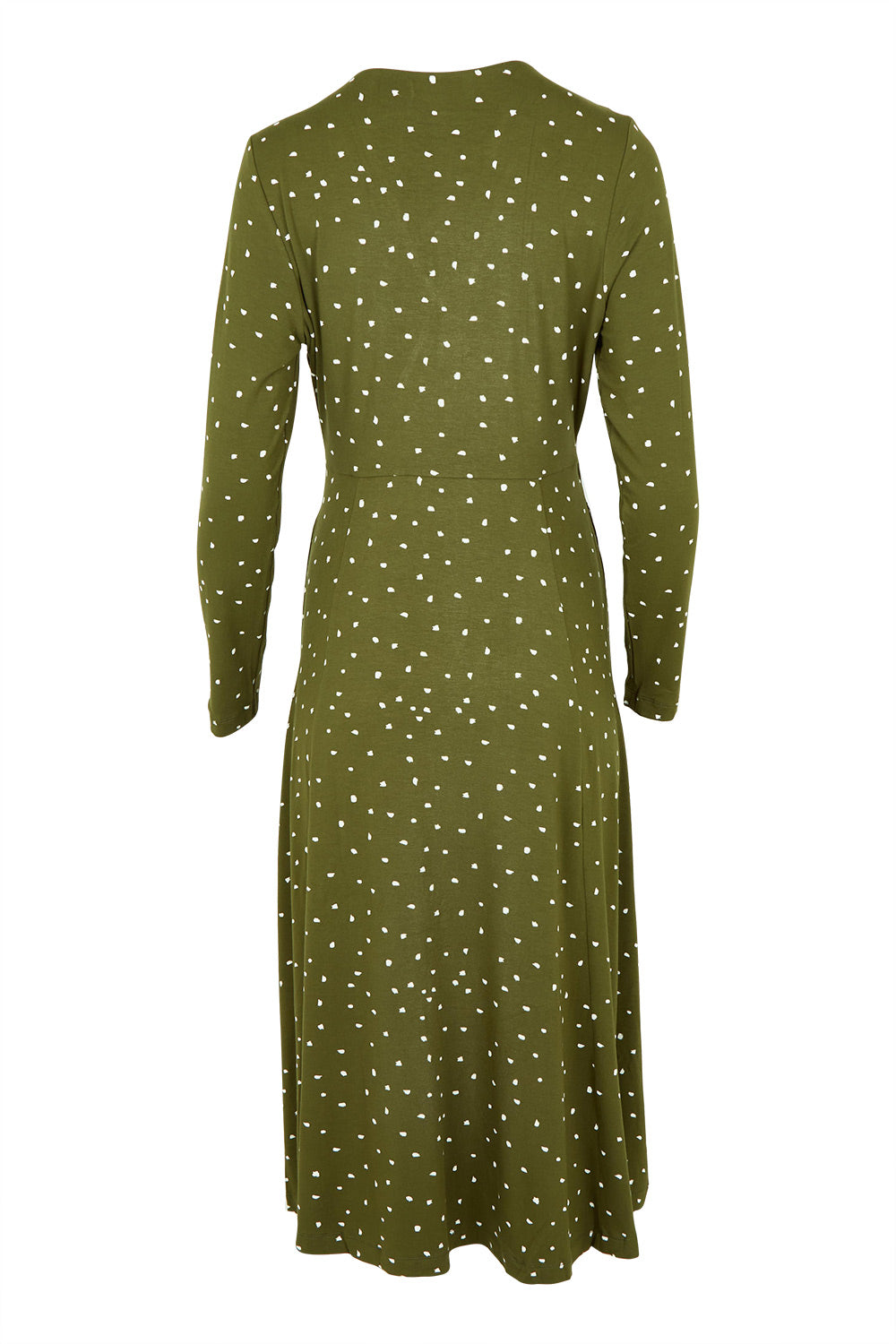 Product shot of the Rose Dress in colour Olive (Green), from the back
