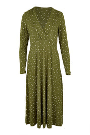 Product shot of the Rose Dress in colour Olive (Green), from the front