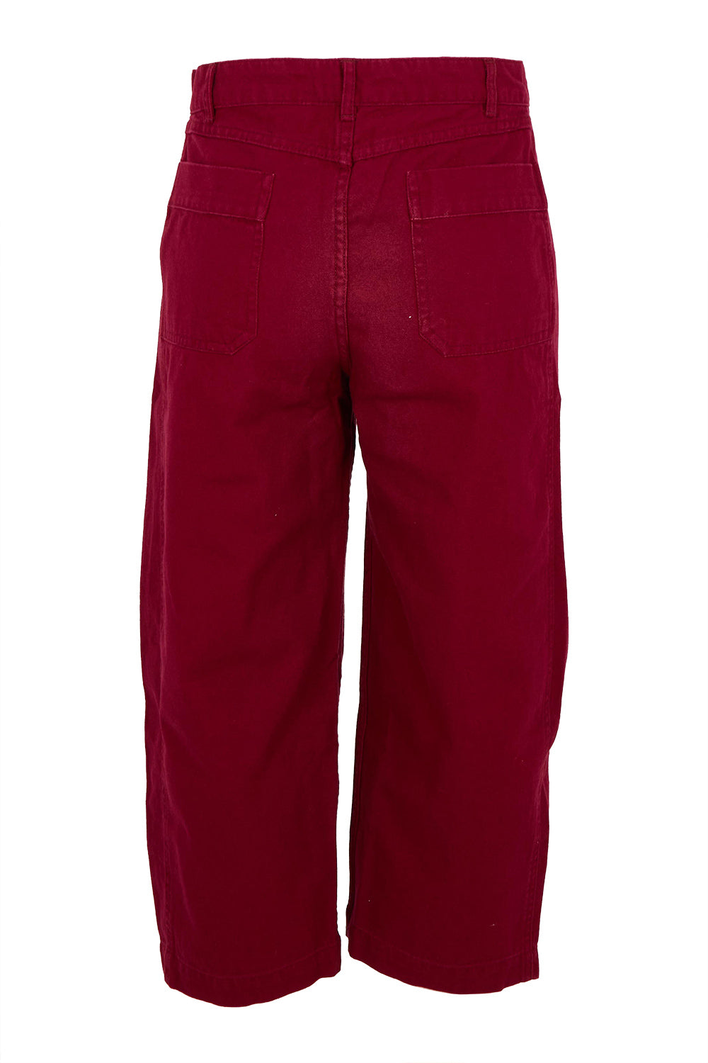 Product shot of the Charlie Cotton Canvas Trouser in colour Mulberry (Red), from the back