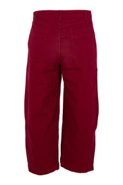 Product shot of the Charlie Cotton Canvas Trouser in colour Mulberry (Red), from the back