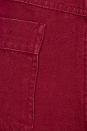 Product shot of the Charlie Cotton Canvas Trouser in colour Mulberry (Red), detail