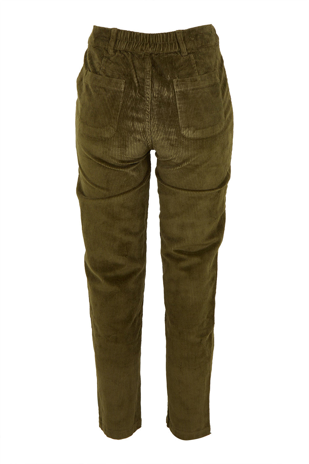 Product shot of the Brookend Cotton Cord Trouser in colour Olive (Green), from the back