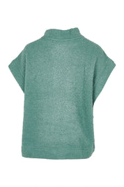 Product shot of the Tabitha Button Wool Blend Poncho in colour Duckegg (Blue), from the back