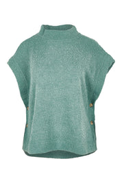 Product shot of the Tabitha Button Wool Blend Poncho in colour Duckegg (Blue), from the front