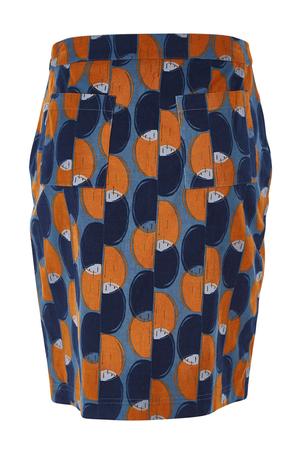 Product shot of the Annabelle Cord Skirt in colour Blueginger (Blue), from the back