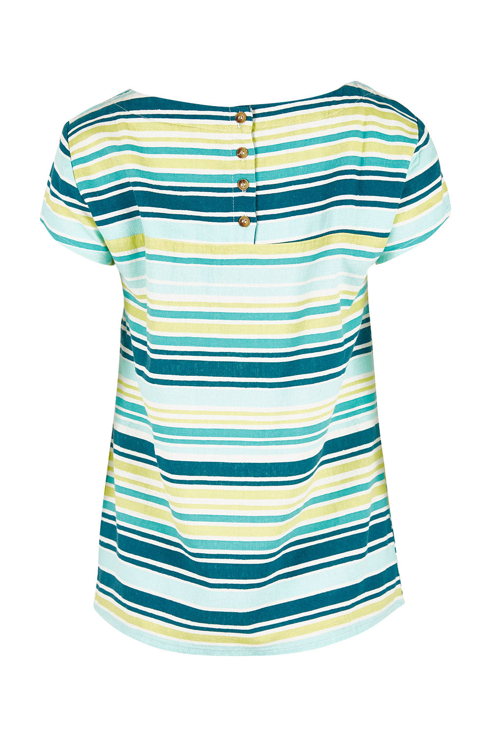 Product shot of the Sun And Shade Top in colour Tealstrip (Green), from the back