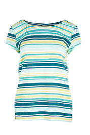 Product shot of the Sun And Shade Top in colour Tealstrip (Green), from the front
