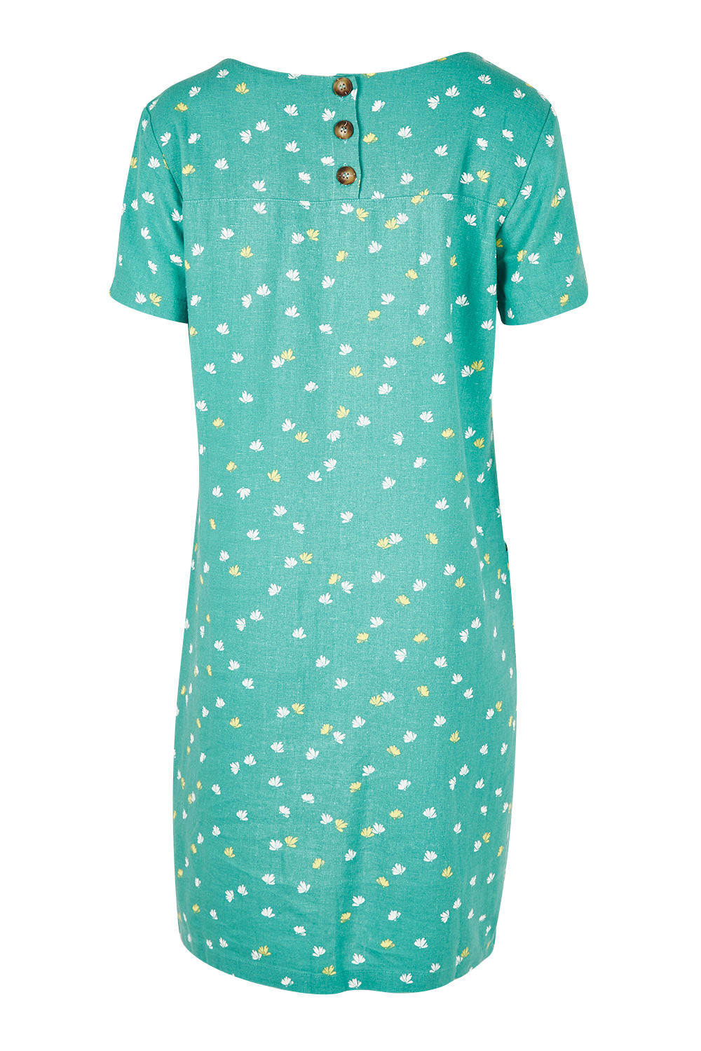 Product shot of the Pocket Dress in colour Turquoise (Green), from the back