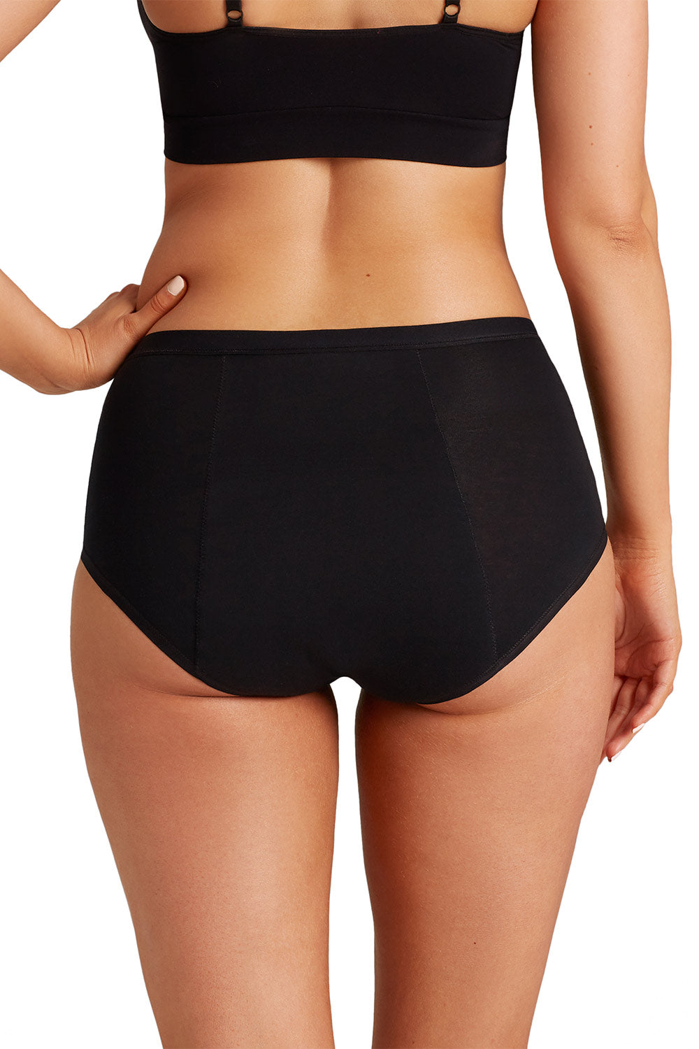 A model wearing the Full Brief in colour Black (Black), from the back