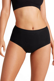 A model wearing the Full Brief in colour Black (Black), from the front, cropped image