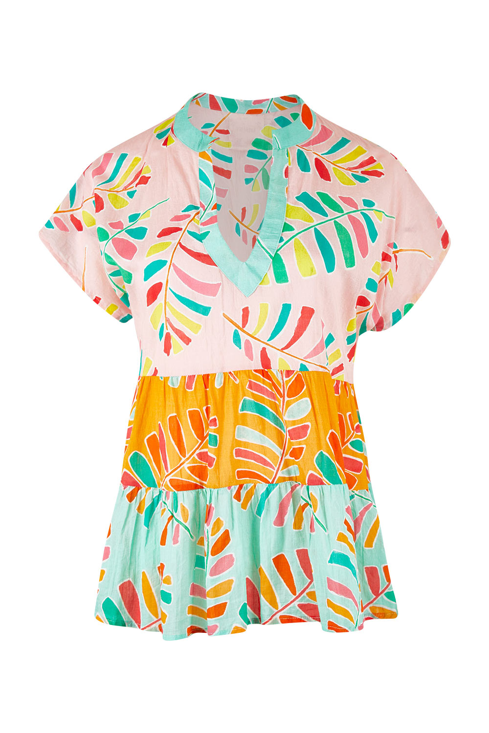 Product shot of the Abby Top in colour Multi (Green), from the front