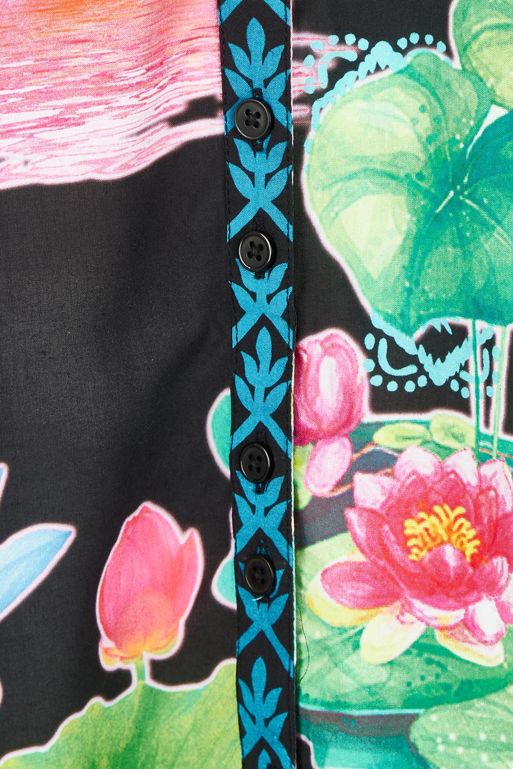 Product shot of the Akiko Button Dress in colour Ocean (Blue), detail