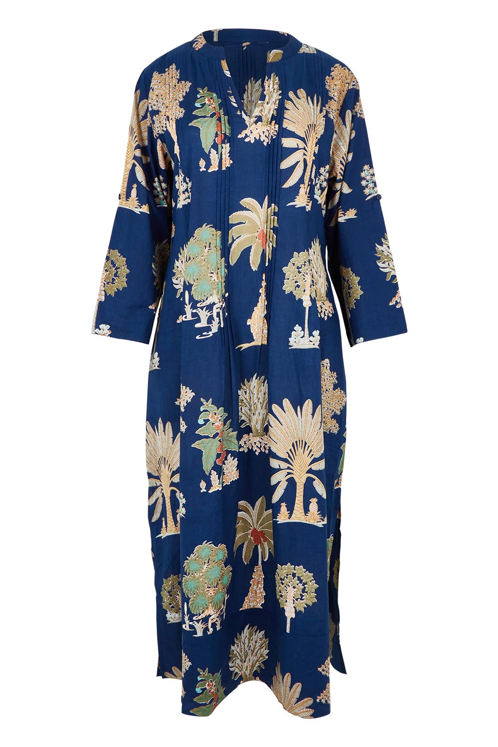 Product shot of the Amrita Cotton Midi Dress in colour Navy (Blue), detail