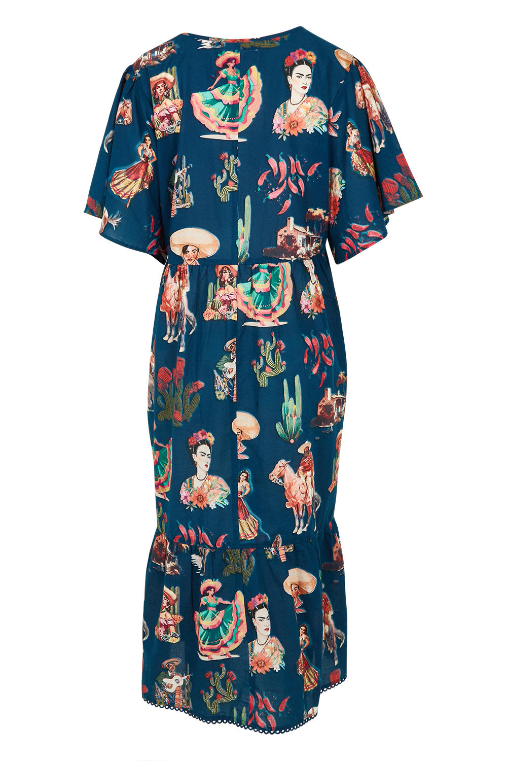 Product shot of the Arriba Cotton Midi Dress in colour Navy (Blue), from the back