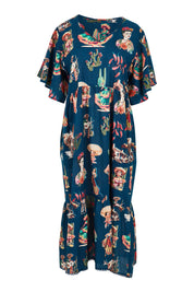 Product shot of the Arriba Cotton Midi Dress in colour Navy (Blue), from the front