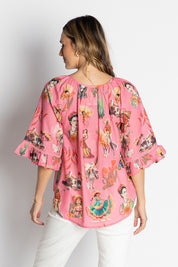 A model wearing the Arriba Cotton Top in colour Pink (Pink), from the back