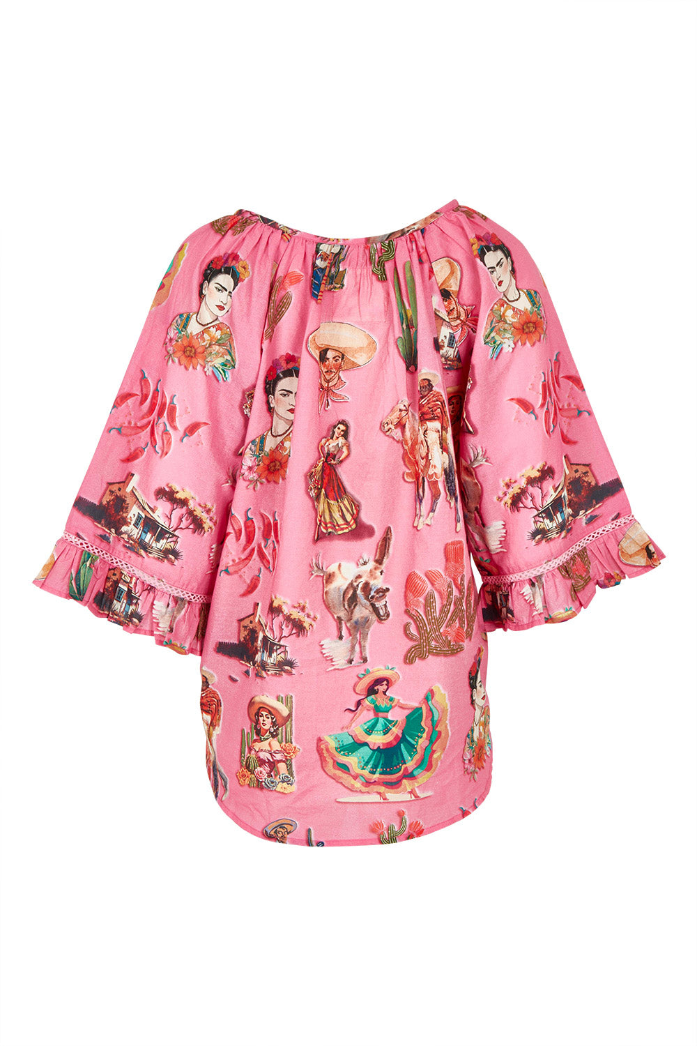 Product shot of the Arriba Cotton Top in colour Pink (Pink), from the back