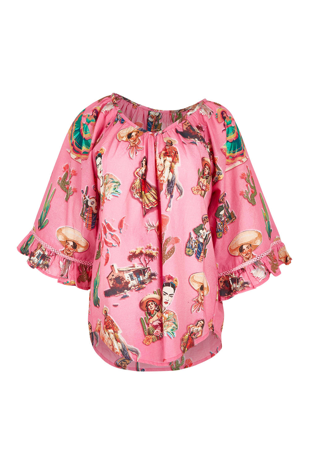 Product shot of the Arriba Cotton Top in colour Pink (Pink), from the front