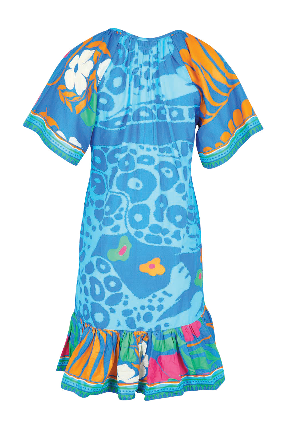 Product shot of the Ashanti Dress – Ocean in colour Ocean, from the back