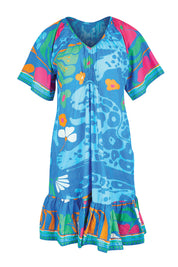 Product shot of the Ashanti Dress – Ocean in colour Ocean, from the front