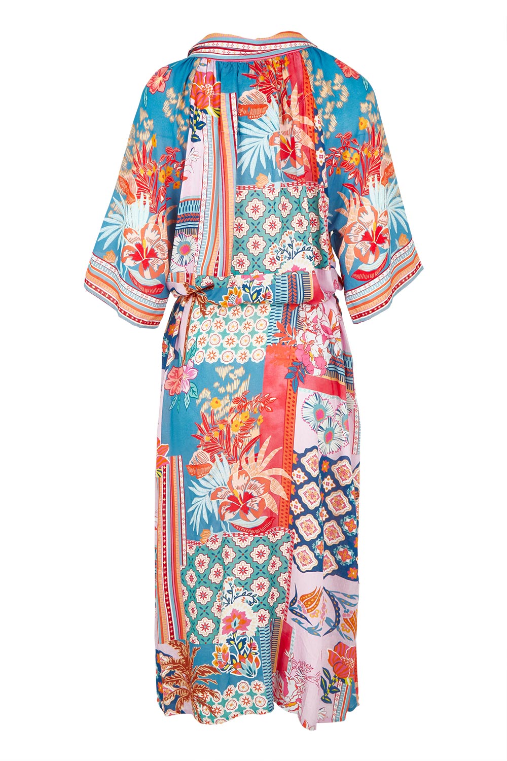 Product shot of the Asmara Shirtdress in colour Ocean, from the back