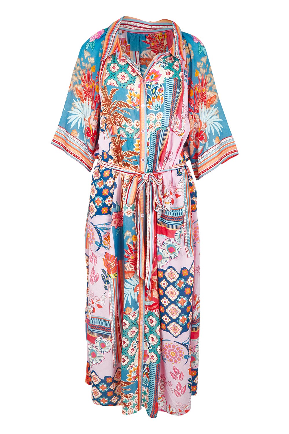 Product shot of the Asmara Shirtdress in colour Ocean, from the front