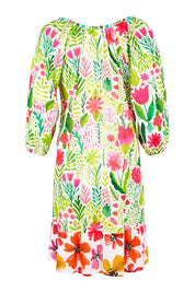 Product shot of the Austin Shirred Dress in colour Sea (Green), from the back