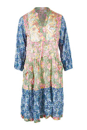 Product shot of the Bessie Dress in colour Multi (Blue), from the front